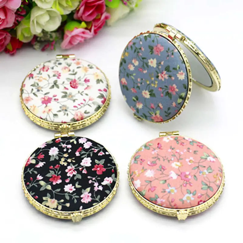 Retro Cloth Double-Fold Mini Makeup Mirror