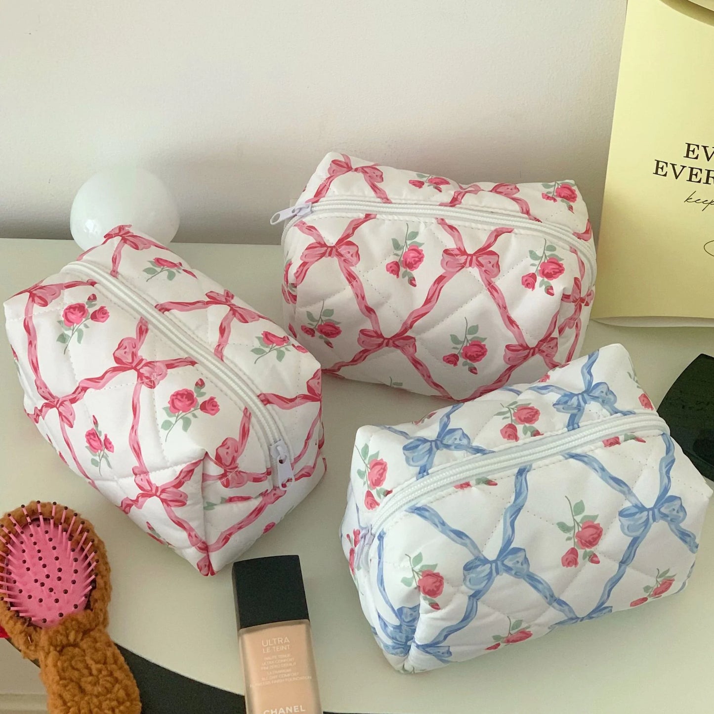 Quilted Flower Storage/Makeup Bag