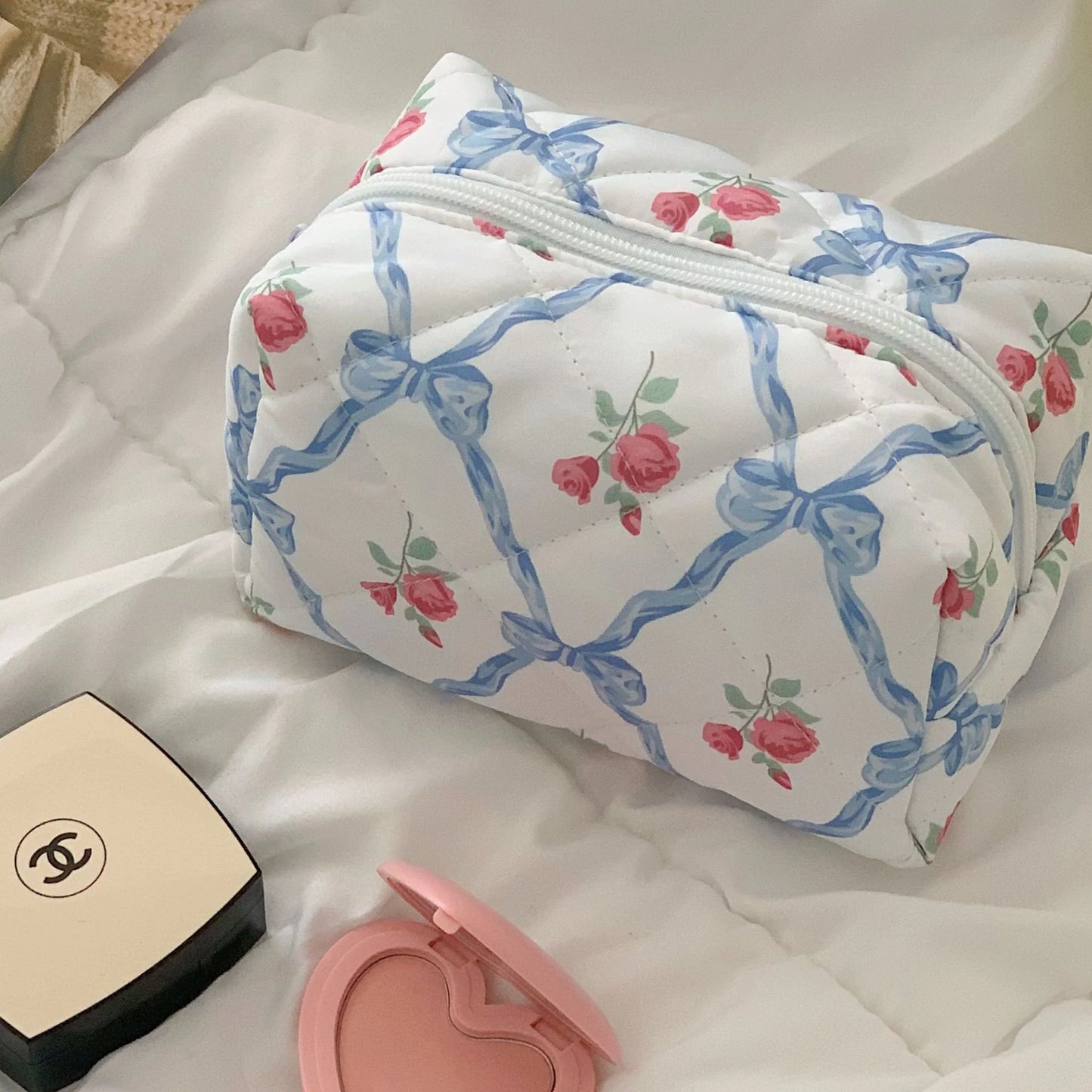 Quilted Flower Storage/Makeup Bag