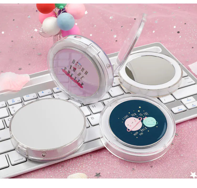 Mini Round Makeup Mirror with LED Light (Portable)