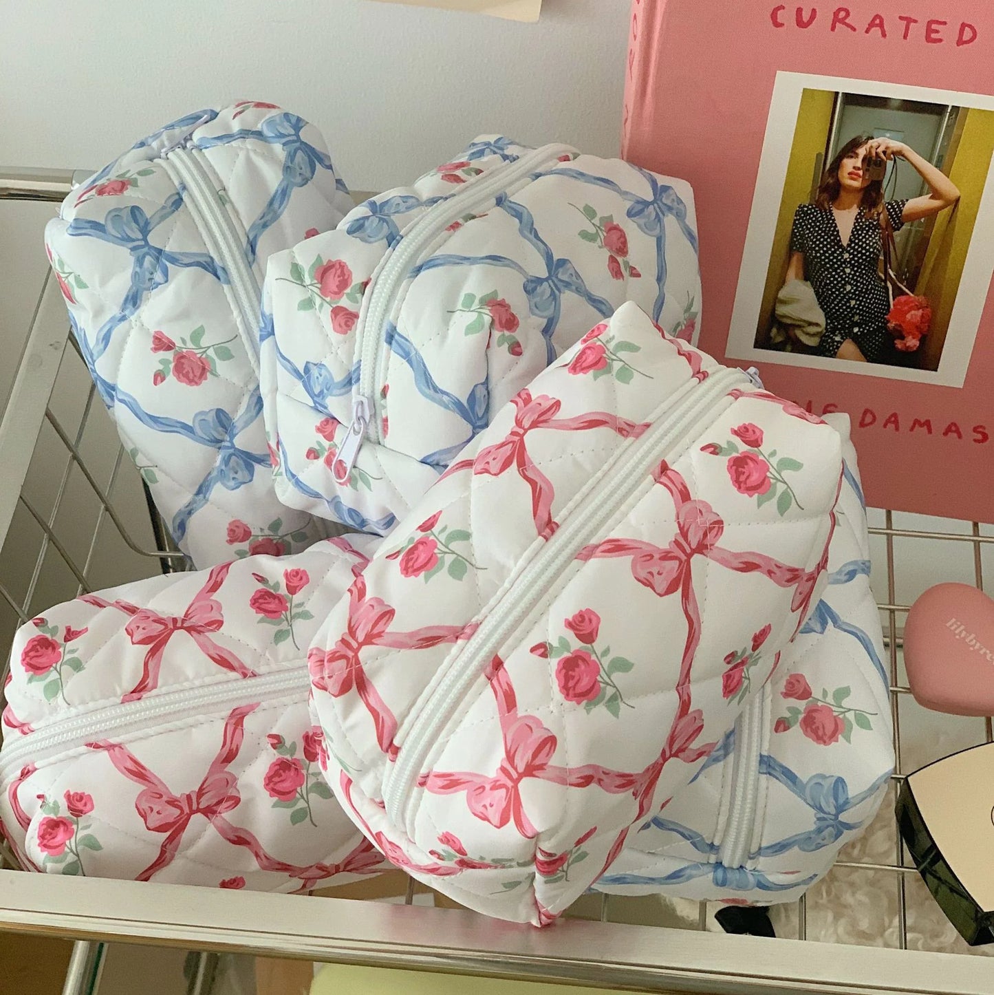 Quilted Flower Storage/Makeup Bag