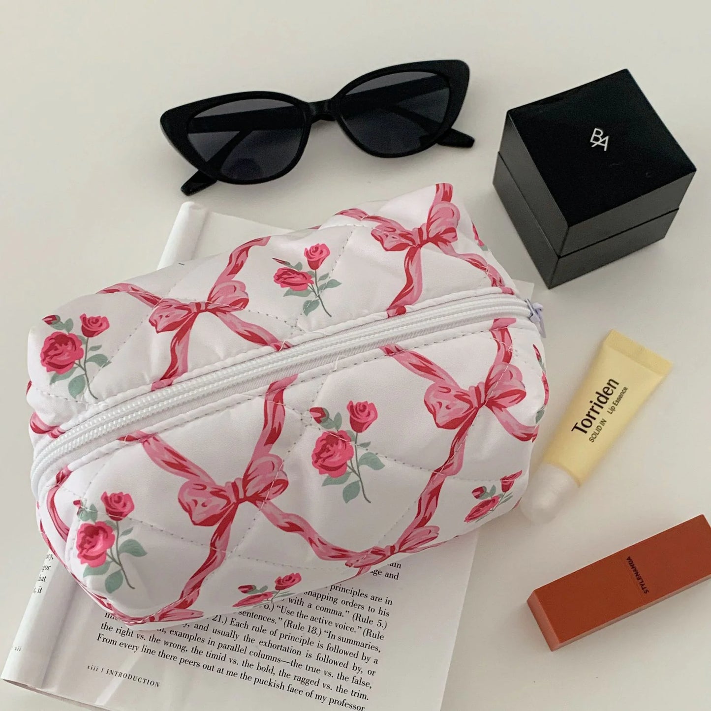 Quilted Flower Storage/Makeup Bag