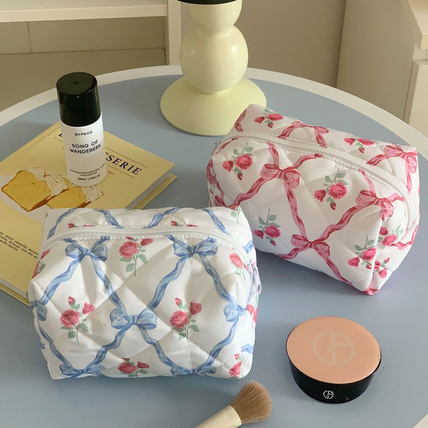 Quilted Flower Storage/Makeup Bag